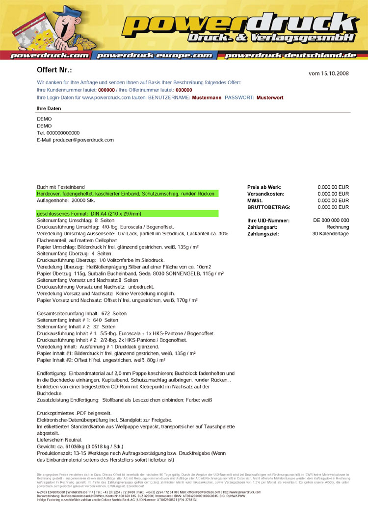 Druckangebot, Produkt, Produktgruppe, Endformat, Format